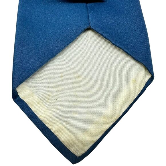 Monsieur Cravatieur Men’s Necktie Tie Solid Blue Polyester‎ Vintage - Picture 5 of 6